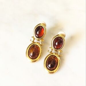 Rare Vintage Givenchy 80s 90s Gold Tone Tortoise Amber Clip On Earrings